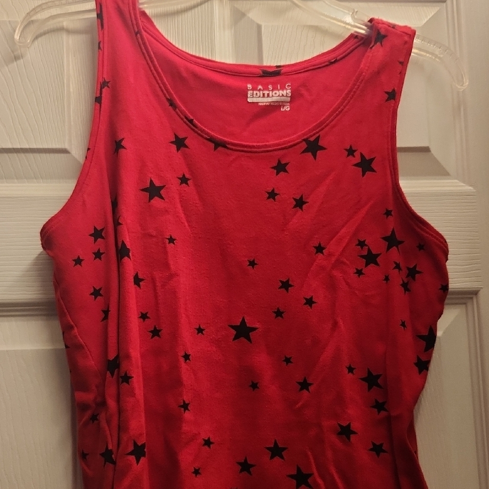 Basic Editions Red Tank Top with Black Stars and Sleeveless Style